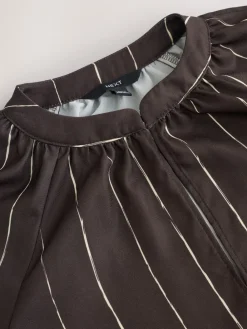 Next Chocolate Brown Stripe Long Sleeve V-Neck Blouse