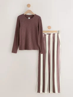 Next Long Sleeve Pyjamas Chocolate Brown Stripe Outlet