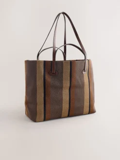 Next Shoulder Bag Chocolate Brown Stripe Online
