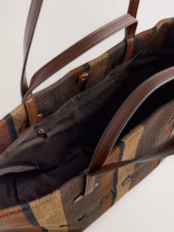 Next Shoulder Bag Chocolate Brown Stripe Online