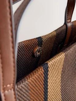 Next Shoulder Bag Chocolate Brown Stripe Online