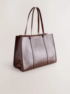 Next Structured Tote Bag Chocolate Brown Outlet