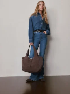 Next Chocolate Brown Suede Croc Effect Shoulder Bag Discount