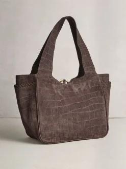 Next Chocolate Brown Suede Croc Effect Shoulder Bag Discount