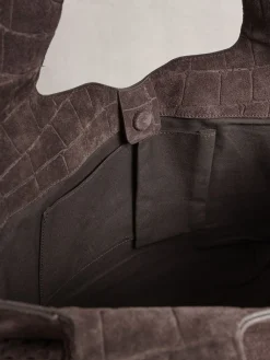 Next Chocolate Brown Suede Croc Effect Shoulder Bag Discount