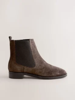 Next Chocolate Brown Suede Embossed Standard/Wide Fit Forever Comfort® Chelsea Ankle Boots