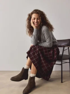 Next Chocolate Brown Suede Embossed Standard/Wide Fit Forever Comfort® Chelsea Ankle Boots