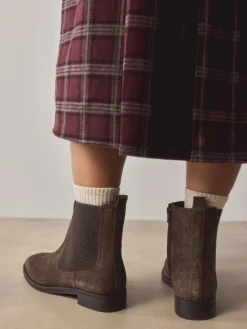 Next Chocolate Brown Suede Embossed Standard/Wide Fit Forever Comfort® Chelsea Ankle Boots