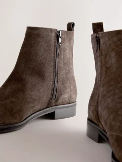 Next Chocolate Brown Suede Embossed Standard/Wide Fit Forever Comfort® Chelsea Ankle Boots