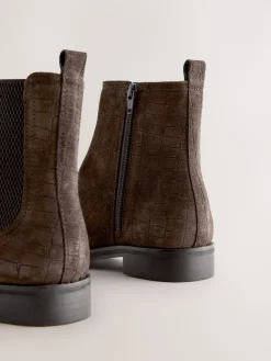 Next Chocolate Brown Suede Embossed Standard/Wide Fit Forever Comfort® Chelsea Ankle Boots