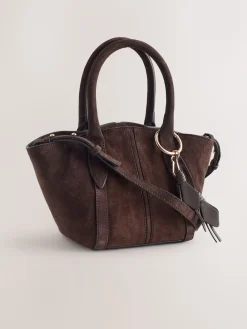 Next Chocolate Brown Suede Flower Charm Cross-Body Bag Sale