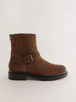 Next Forever Comfort® Biker Ankle Boots Chocolate Brown Suede New