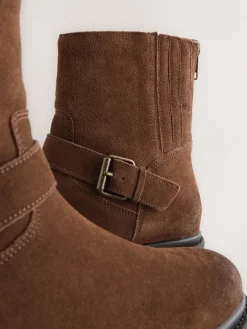 Next Forever Comfort® Biker Ankle Boots Chocolate Brown Suede New