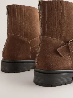 Next Forever Comfort® Biker Ankle Boots Chocolate Brown Suede New