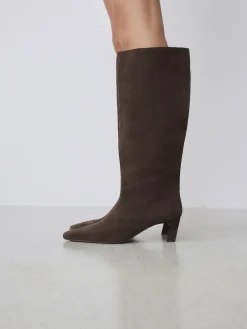 Next Forever Comfort® Knee High Chisel Toe Heeled Boots Chocolate Brown Suede New