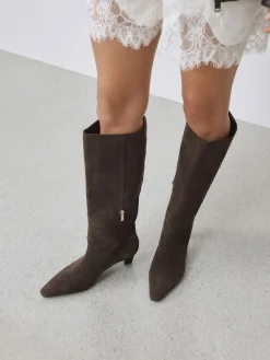 Next Forever Comfort® Knee High Chisel Toe Heeled Boots Chocolate Brown Suede New