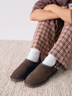 Next Suede Shoot Slippers Chocolate Brown Discount