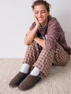 Next Suede Shoot Slippers Chocolate Brown Discount