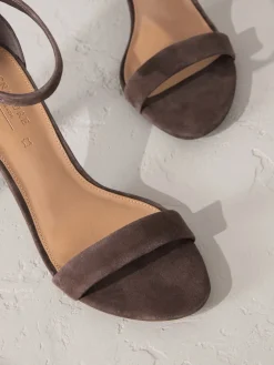 Next Signature Premium Leather Round Toe Buckle Detail Mid Simple Sandals Chocolate Brown Suede Sale