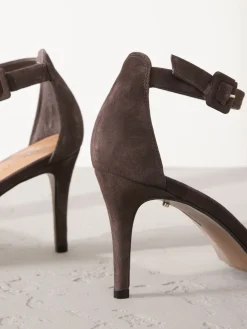 Next Signature Premium Leather Round Toe Buckle Detail Mid Simple Sandals Chocolate Brown Suede Sale