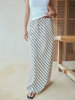 Next Chocolate Brown Summer Column Skirt With Linen Clearance