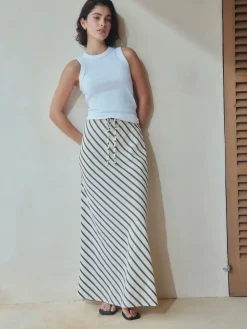 Next Chocolate Brown Summer Column Skirt With Linen Clearance