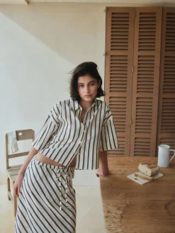 Next Chocolate Brown Summer Column Skirt With Linen Clearance