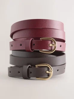 Next Chocolate Brown/Berry PU Skinny Belts 2 Pack Clearance