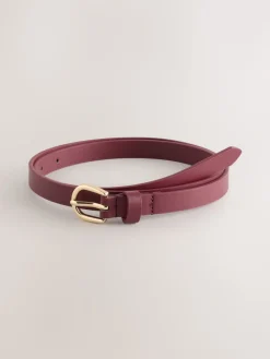 Next Chocolate Brown/Berry PU Skinny Belts 2 Pack Clearance