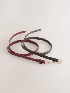 Next Chocolate Brown/Berry PU Skinny Belts 2 Pack Clearance