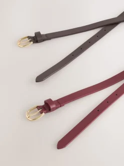 Next Chocolate Brown/Berry PU Skinny Belts 2 Pack Clearance