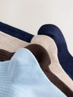 Next Ribbed Ankle Socks 4 Pack Chocolate Brown/Blue Sale