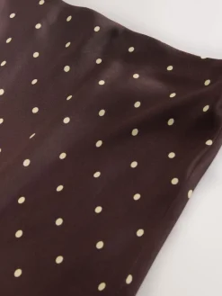 Next Satin Midi Skirt Chocolate Brown/Cream Polka Dot Outlet