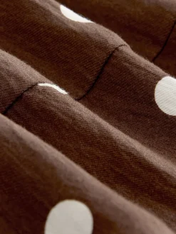 Next Printed Long Sleeve Shirt Dress Chocolate Brown/Ecru Polka Dot New