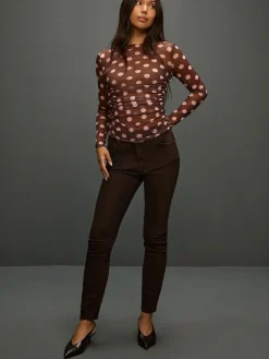 Next Chocolate Brown/Pink Polka Dot Long Sleeve Ruched Side Mesh Top Best