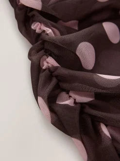 Next Chocolate Brown/Pink Polka Dot Long Sleeve Ruched Side Mesh Top Best