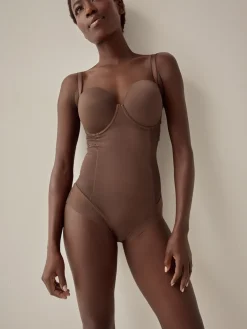 Next DD+ Firm Tummy Control Lightly Padded Lace Body Chocolate Nude Sale