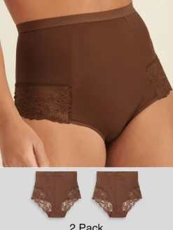 Next Print Tummy Control Shaping Lace Back Brazilian Knickers 2 Pack Chocolate Nude Online