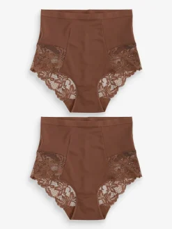Next Print Tummy Control Shaping Lace Back Brazilian Knickers 2 Pack Chocolate Nude Online