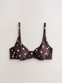 Next DD+ Wired Non Padded Bikini Top Chocolate/Cream Polka Dot Clearance