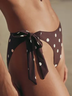 Next Chocolate/Cream Polka Dot Tie Side Bikini Bottoms New
