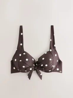 Next Bow Front Padded Wired Bikini Top Chocolate/Cream Polka Dot Hot