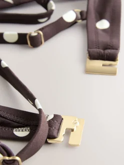 Next Bow Front Padded Wired Bikini Top Chocolate/Cream Polka Dot Hot