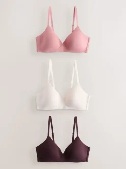 Next Pad Non Wire Cotton Blend Ultimate Comfort Bras 3 Pack Chocolate/Pink/Cream Clearance