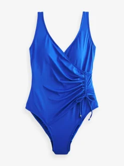 Next Cobalt Blue Ruched Side Tummy Shaping Control Swimsuit New