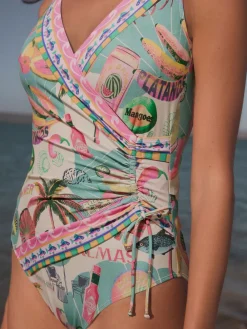 Next Conversational Print Ruched Side Tummy Shaping Control Swimsuit Clearance