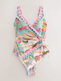 Next Conversational Print Ruched Side Tummy Shaping Control Swimsuit Clearance