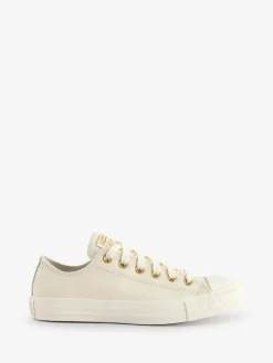 Converse White/Gold Chuck Taylor All Star Mono Leather Low Trainers Discount