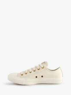 Converse White/Gold Chuck Taylor All Star Mono Leather Low Trainers Discount