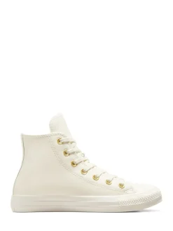 Converse White/Gold Chuck Taylor All-Star Mono Leather High Trainers Discount